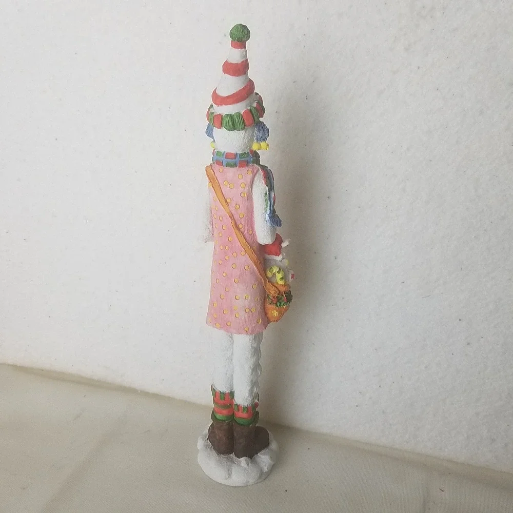 Whimsical Snowman Christmas Figurine ZCMI‎ Wong  Broom Basket tall bunnies
